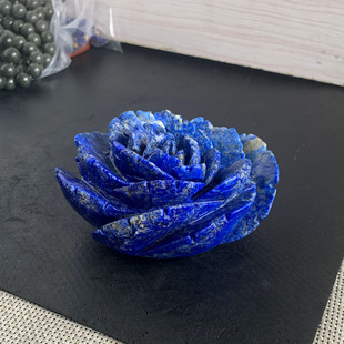 千蕊天然青金石雕刻玫瑰花摆件 原色 艳蓝 艳蓝 原色家居办公摆饰