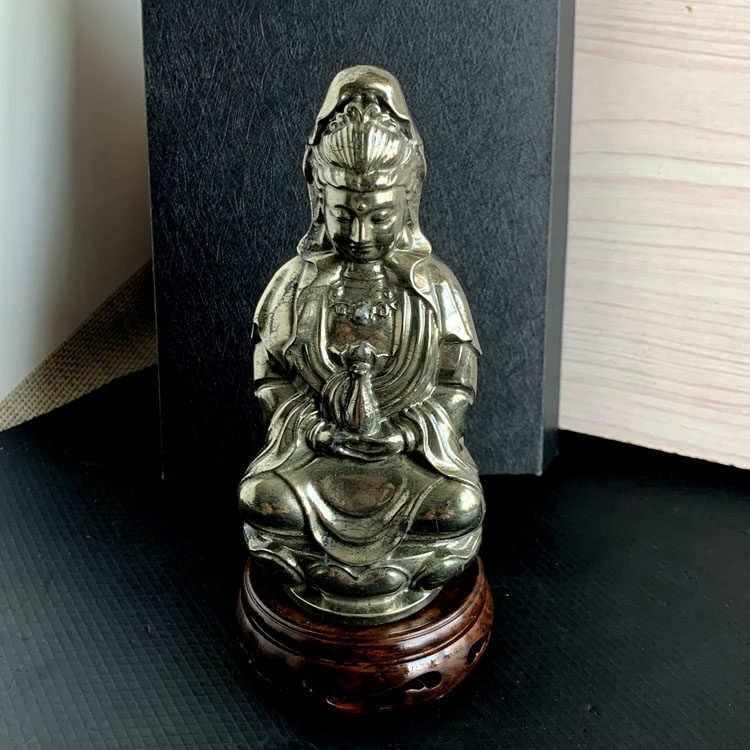 天然铁矿石雕刻观音摆件