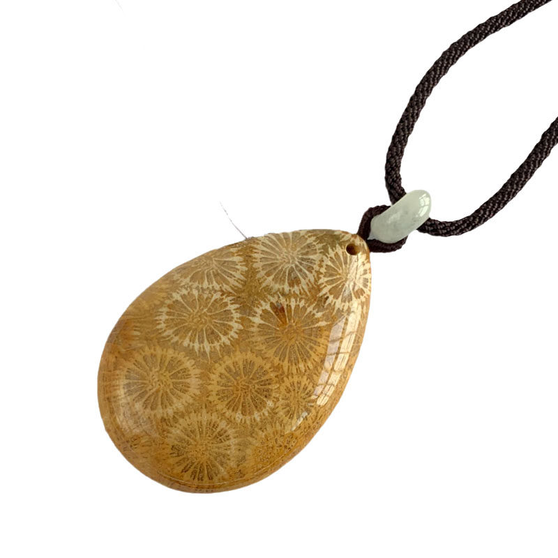 千蕊天然珊瑚玉吊坠 菊花石项链 挂件 项坠 玉化好