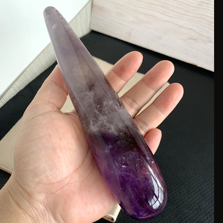 千蕊天然紫水晶按摩棒穴位棒大号长条形头脸面部淋巴实物