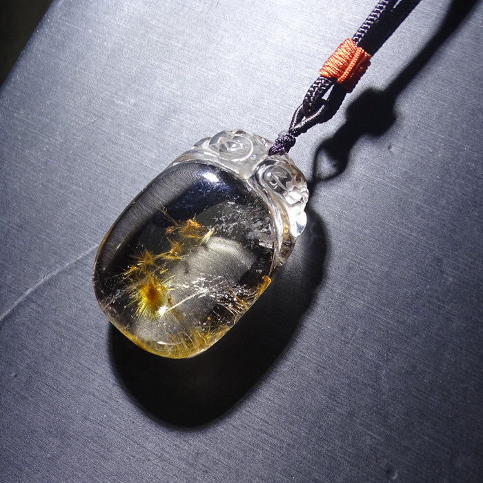 天然发晶毛衣链闪亮吊坠