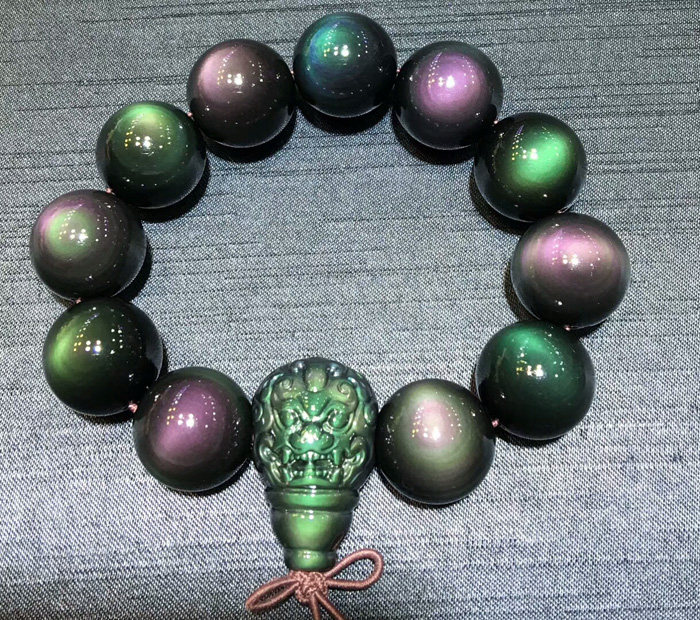 天然黑曜石手链神兽佛头