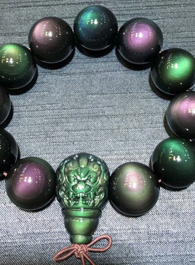 天然黑曜石手链神兽佛头