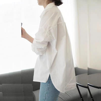 白色衬衫女设计感小众2025春秋季新款韩版宽松长袖硬挺男友风