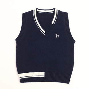 秋冬男童V领背心宝宝毛衣加厚山羊绒针织套头马甲坎肩儿童羊绒衫