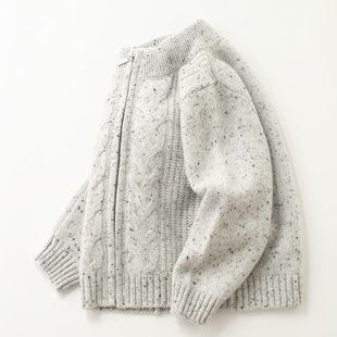 男童三股拉链纯山羊绒毛衣女童秋冬宝宝针织衫高端加厚儿童羊绒衫