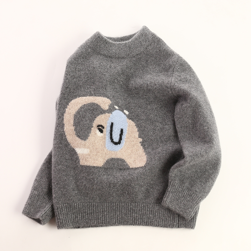 男童高端100%纯山羊绒针织衫女童卡通毛衣宝宝儿童羊绒衫洪叶云台