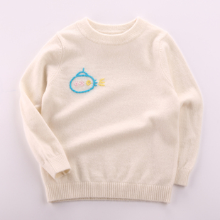 儿童羊绒衫女童秋冬男童套头白色针织打底羊毛衫宝宝圆领薄款毛衣