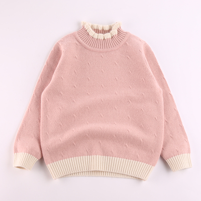 女童羊绒衫宝宝打底毛衣儿童套头洋气中小童木耳领加厚纯色秋冬款
