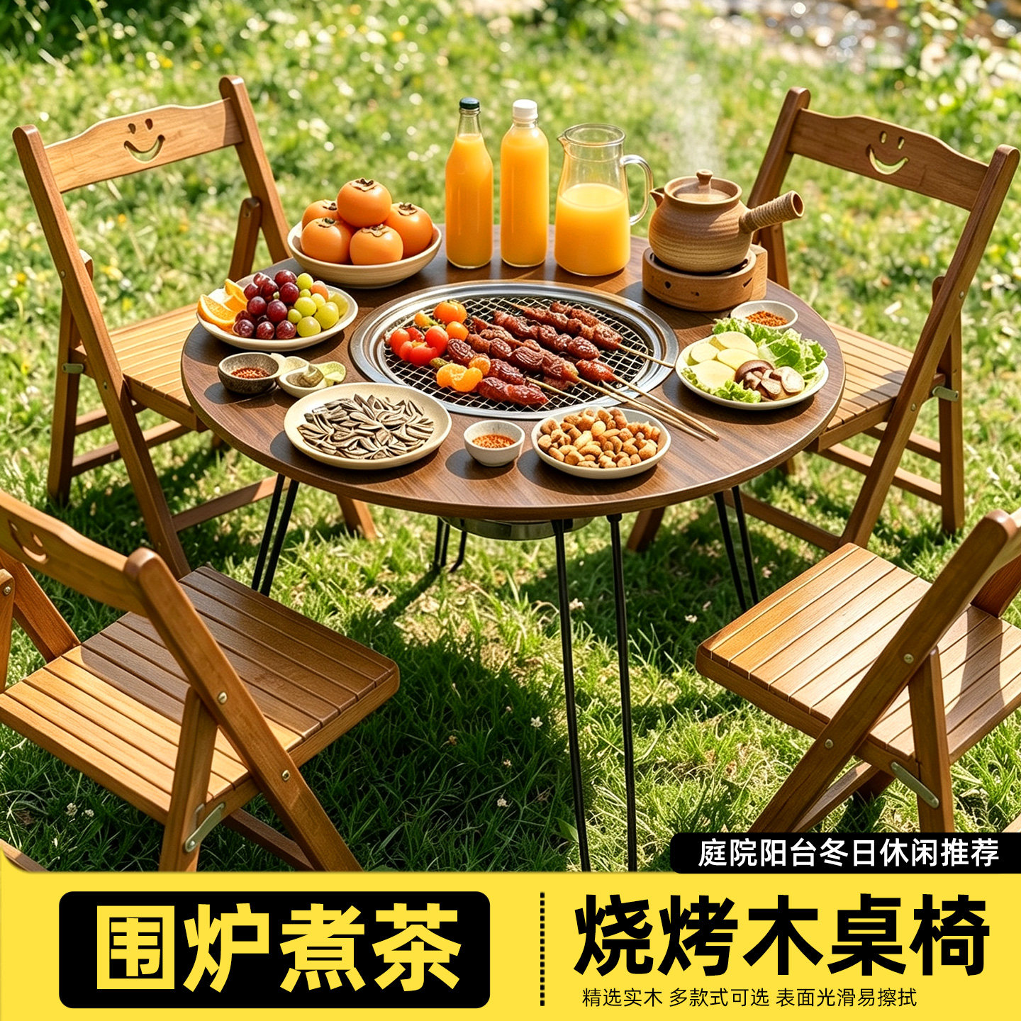 户外围炉煮茶烤火炉套装器具全套一体桌子新款烧烤炉子家用烧烤架图片