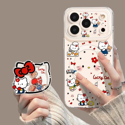 满屏小猫手机壳带支架适用苹果iphone17磁吸16promax新款15/14套