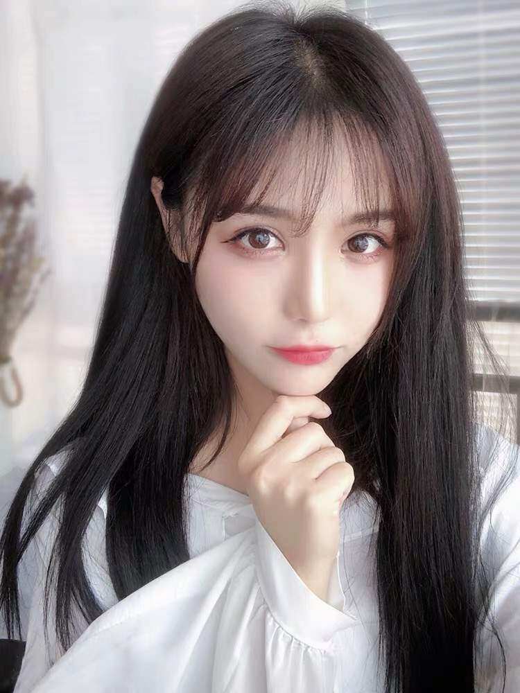 假发女长发自然全头套网红逼真黑色长直发空气刘海真人发圆脸发型