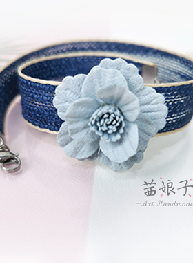 蓝色花朵choker牛仔丝绒织带限量款可定制尺寸茜娘子原创设计