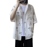 新品小清新免烫印花衬衫男生情侣宽松衬衣XZ-702-CS109P40，男装衬衫，电商A430（原星座702）