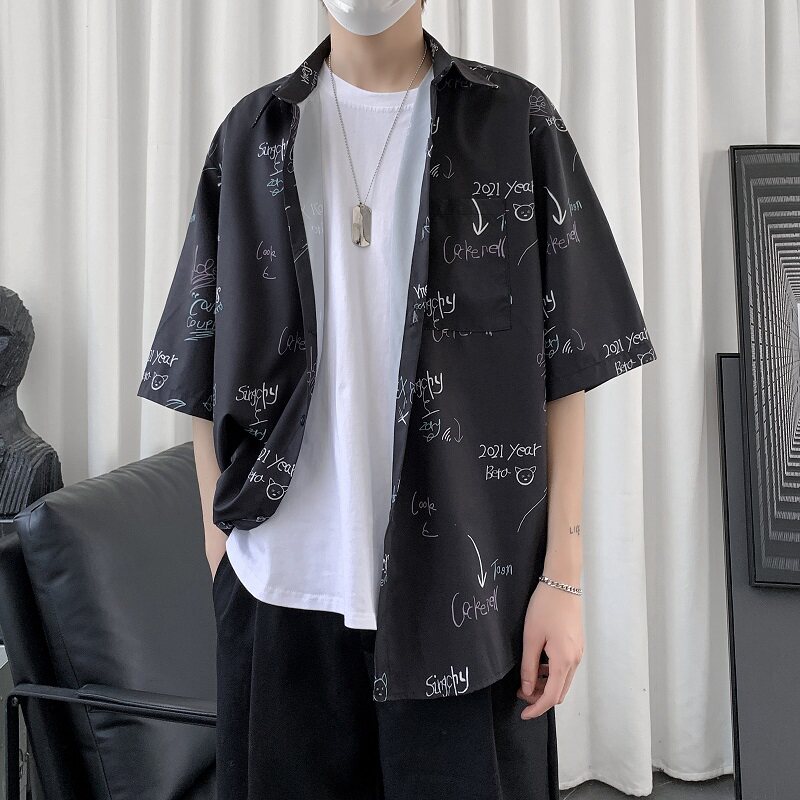 新品衬衫男士短袖港风印花衬衣XZ-702-CS109,男装衬衫,电商A430（原星座702）