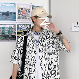2021夏季男生短袖港风宽松休闲字母潮流衬衫XZ-702-CS118P40，男装衬衫，电商A430（原星座702）