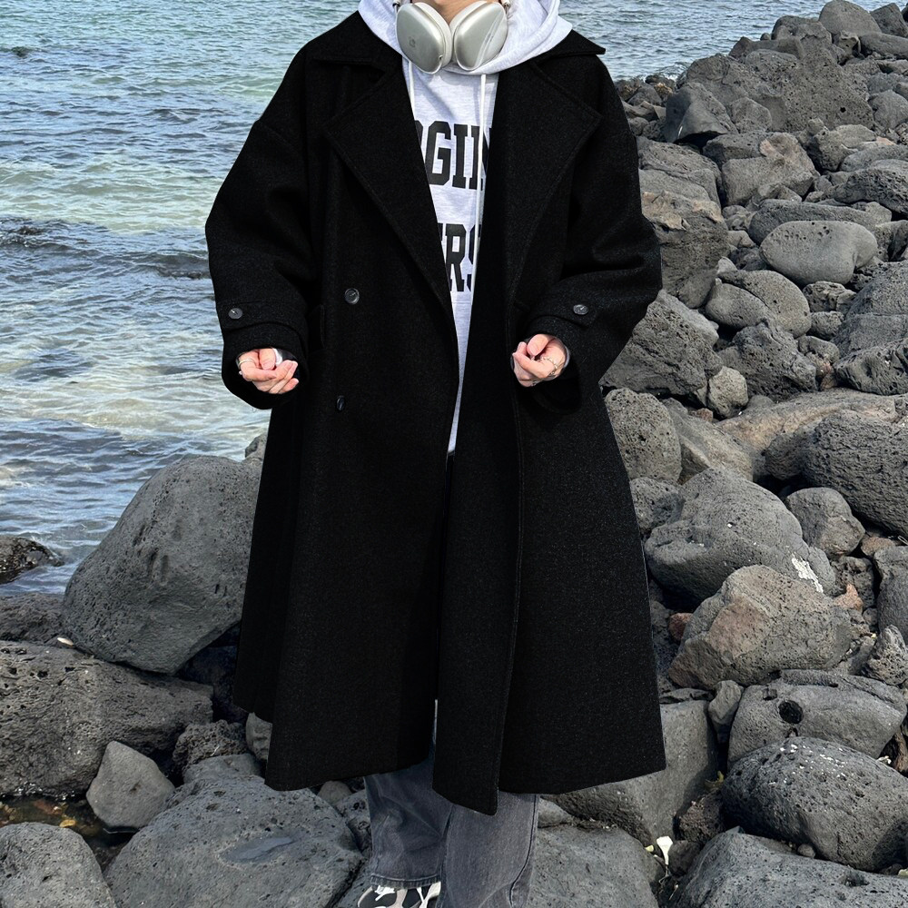A430-DY24P128秋冬新款韩系休闲中长款大翻领毛呢大衣男风衣外套,男装毛呢大衣,电商A430（原星座702）