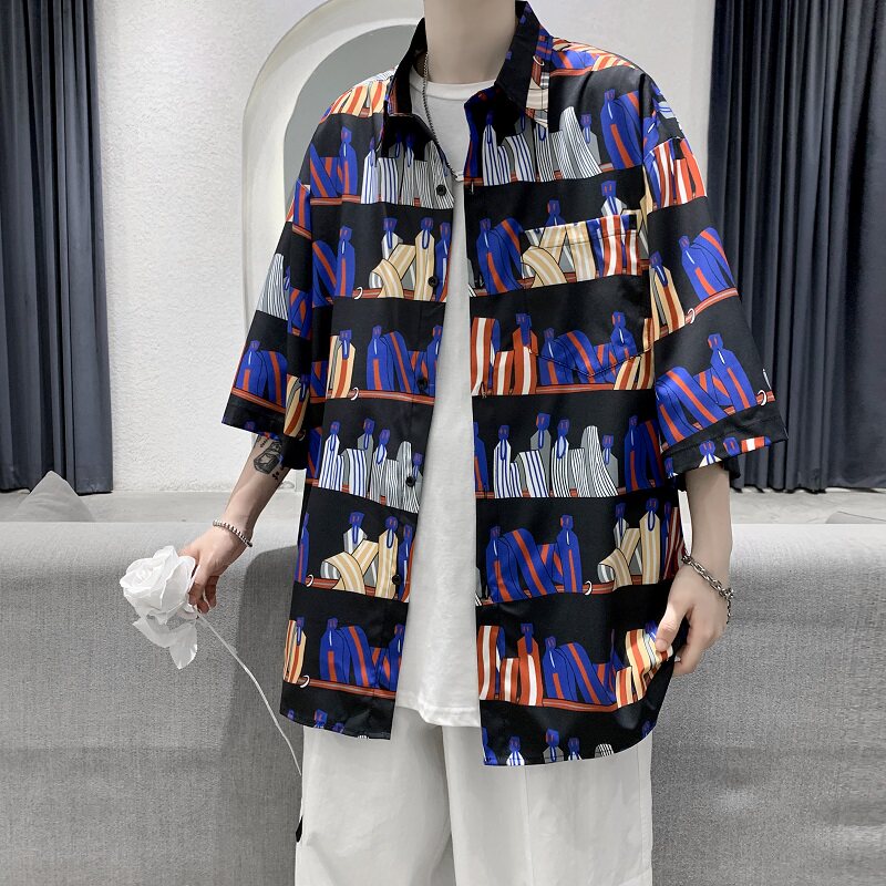 2021冰丝夏季宽松男休闲衬衫短袖衬衣XZ-702-CS125P40,男装衬衫,电商A430（原星座702）