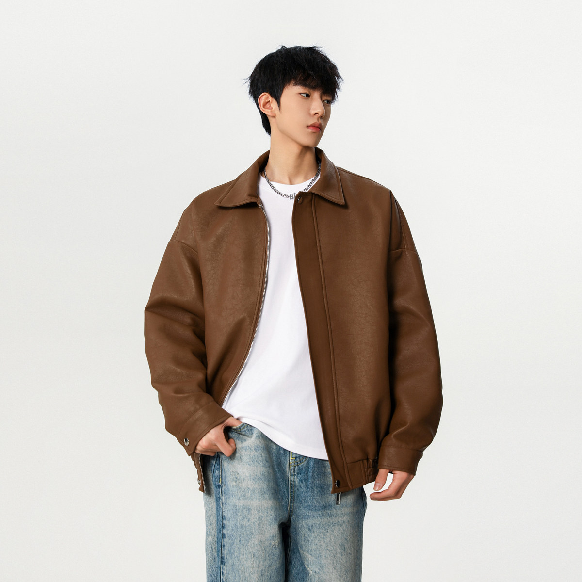 高品质超柔休闲宽松韩版男皮衣外套夹克A430-PY02-P125，男装夹克，电商A430（原星座702）