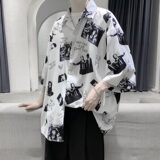 港风宽松免烫印花短袖衬衫外套XZ-702-CS103P40，男装衬衫，电商A430（原星座702）