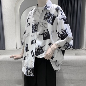 港风宽松免烫印花短袖衬衫外套XZ-702-CS103P40图片