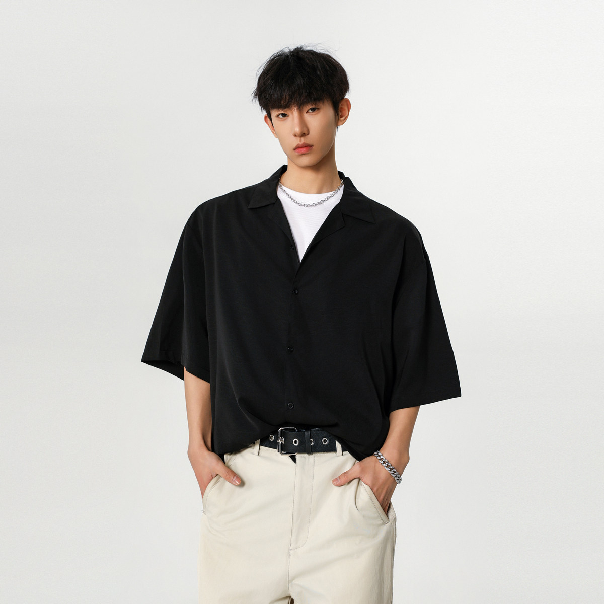 夏季新品韩系男生纯色暗花纹短袖衬衫外套A430-CS318-P38,男装衬衫,电商A430（原星座702）