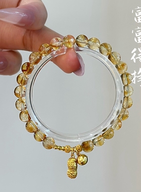原创天然水晶黄塔晶手链女款黄水晶手串简约招财高品质送生日礼物