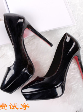 黑色高跟鞋女鞋子10cm12公分细跟防水台夜场性感夜店职业尖头单鞋