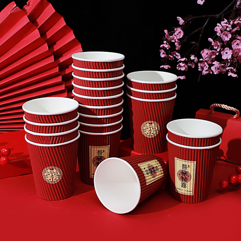 100红色瓦楞纸杯三层加厚