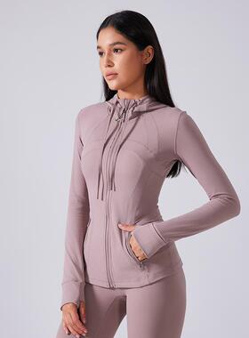 Define女士运动连帽夹克秋冬裸感修身显瘦骑行健身服跑步瑜伽外套