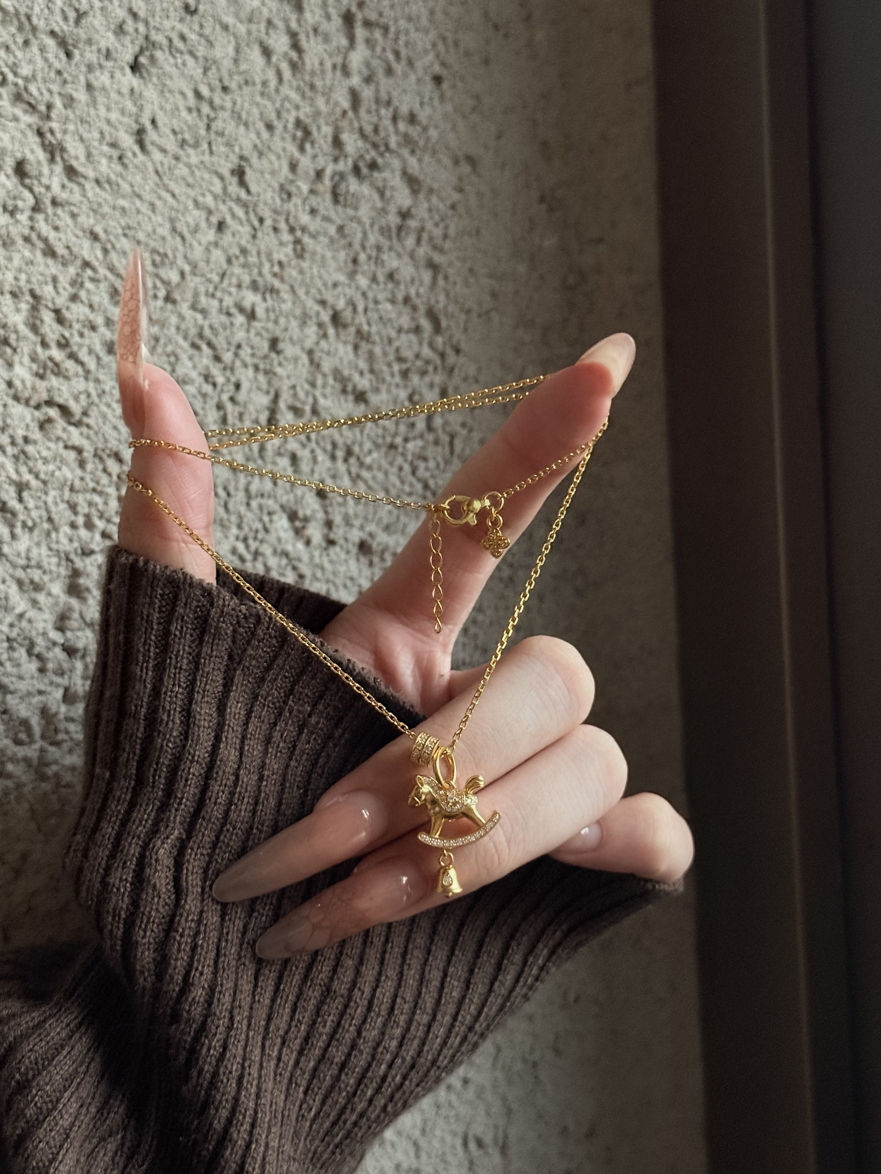 水贝黄金足金999生肖瑶瑶金马黄金项链马年本命年锁骨链套链送礼