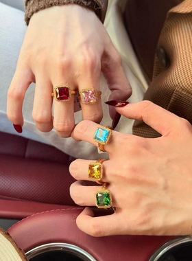 水贝足金999大方糖黄金戒指点钻奢华大冰糖钻戒镶嵌莫桑钻送女友