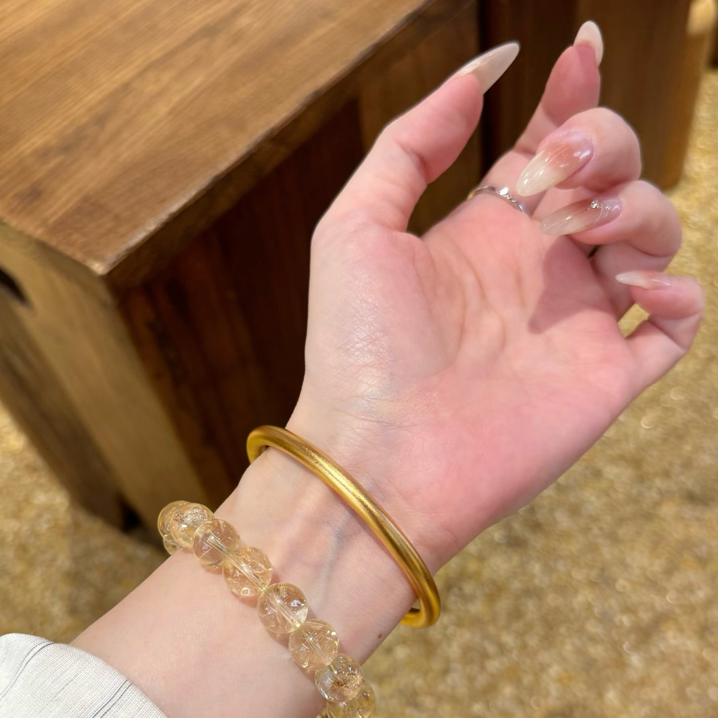 水贝黄金足金999素圈手镯纯黄金真古法镯子真金手镯结婚送女友