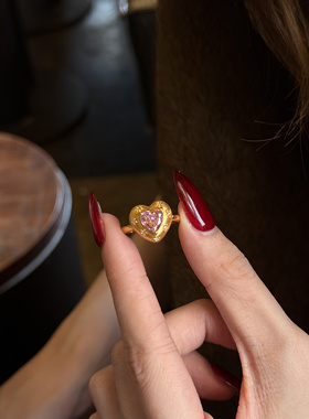 水贝黄金5D拉丝粉爱心戒指吊坠999足金时尚百搭高级感送女友礼物