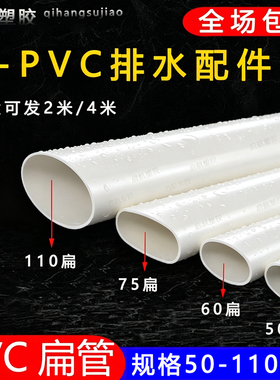 PVC50扁管件国标排水圆方75扁管马桶63地漏110位移器配件塑料椭圆