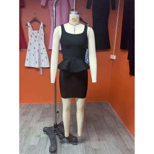 轻熟优雅风黑色无袖 气质绷带连衣裙两件套 收腰荷叶边包臀裙女修身