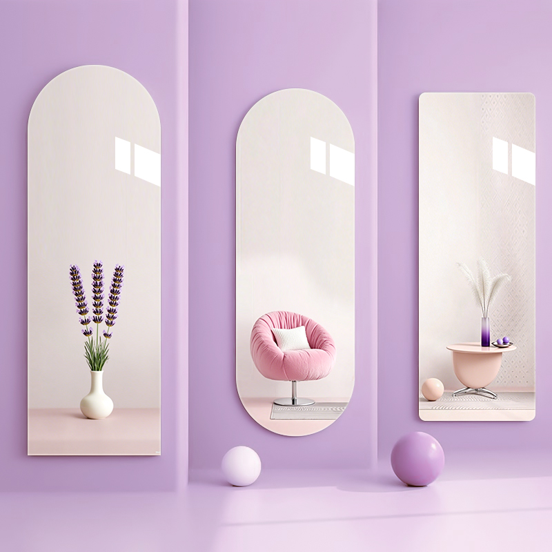 无框玻璃全身镜免打孔壁挂穿衣镜