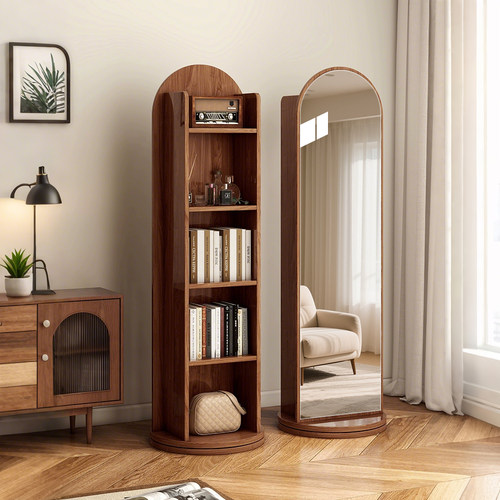 实木落地穿衣镜中古风旋转全身镜