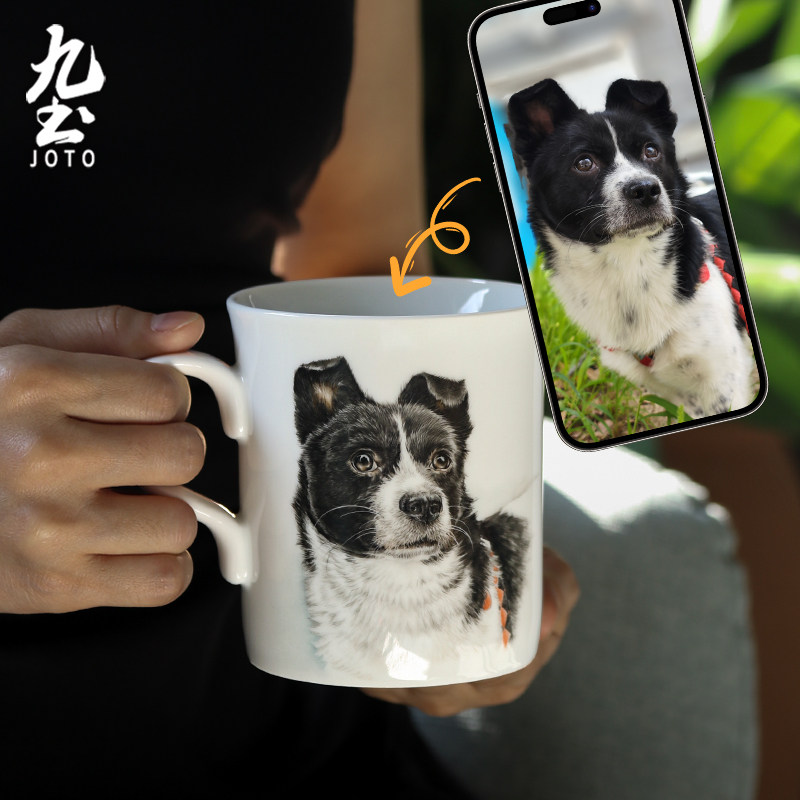 九土定制陶瓷马克杯宠物手绘咖啡杯子猫咪小狗水杯人像个性订制