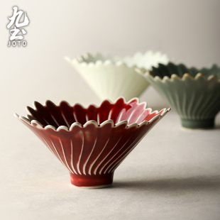 九土复古斗笠碗陶瓷水果沙拉碗日料摆盘拉面汤碗花边燕麦碗餐具