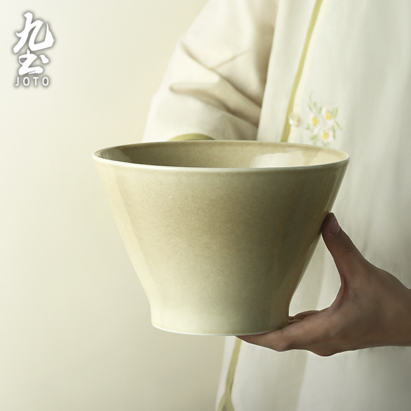 九土瓷泥奶油风高脚斗笠碗沙拉碗