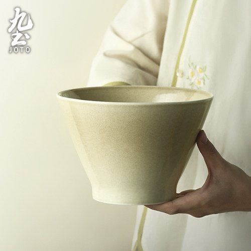 九土瓷泥奶油风高脚斗笠碗沙拉碗
