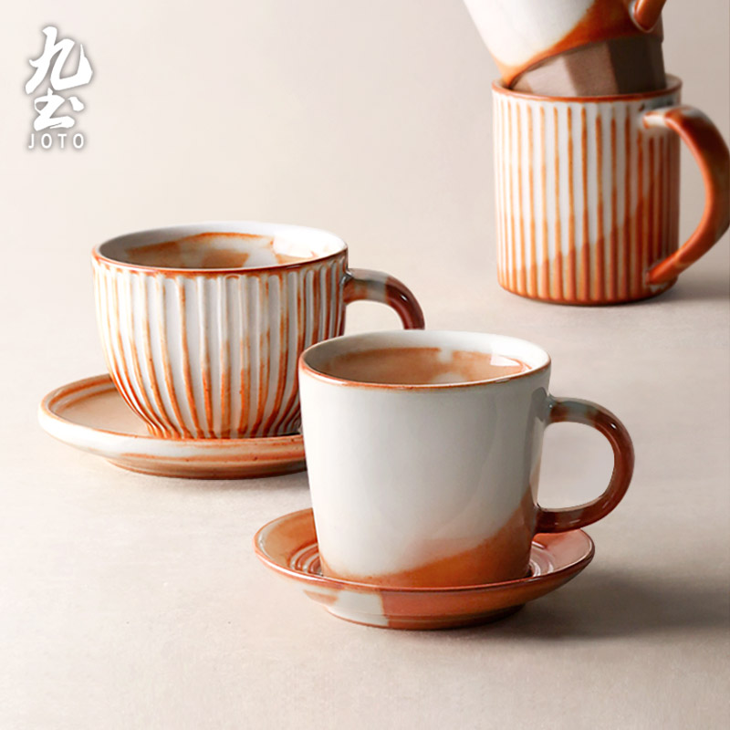 九土陶瓷杯子咖啡复古马克杯拉花杯卡布日式下午茶对杯艺术咖啡碟