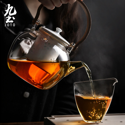 九土日式玻璃煮茶壶木提梁玲珑烧水壶手工耐热花茶壶功夫电陶炉用