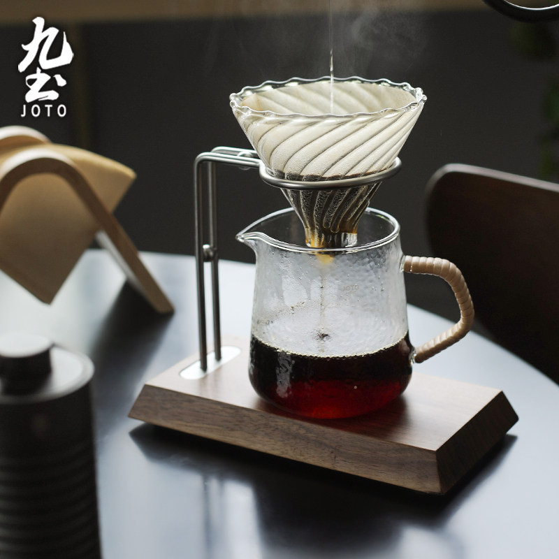 九土手冲咖啡滤杯架不锈钢滴漏式滤杯架实木底座复古工业风支架