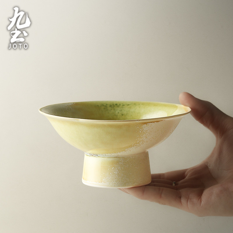 九土家用陶瓷果盘高脚茶点盘餐厅精致中式点心盘零食盘复古糕点盘