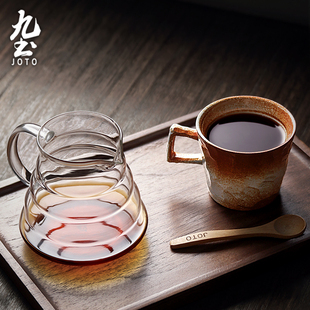 日式粗陶咖啡杯复古马克杯简约家用手工切面窑变艺术杯手冲咖啡杯