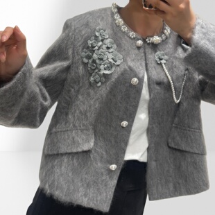 法式小香风2025秋冬新短款轻奢气质重工3.6羊绒拉绒毛呢外套女