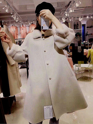 米杏色秋冬新品毛呢双面羊绒大衣