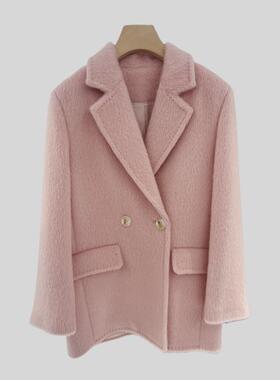 韩版羊驼毛西装毛呢外套女高级感冬季新款通勤加厚洋气绵羊毛大衣